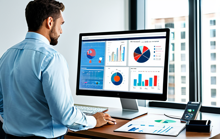 빅데이터 기술자의 데이터 시각화 디자인 사례 - **
"A data analyst in a modern, brightly lit office, fully clothed in appropriate business attire, ...