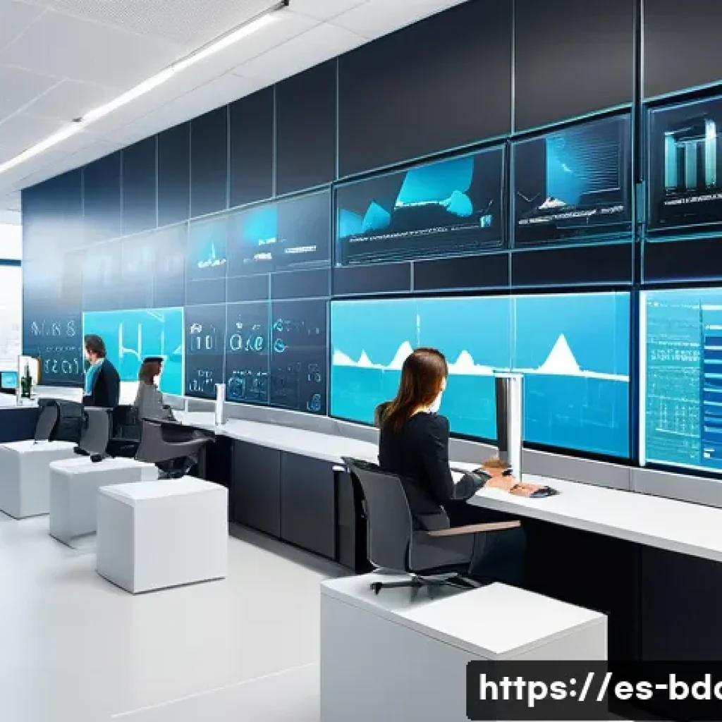 빅데이터 실무와 데이터 복구 기술 - A modern corporate data center room bustling with activity, featuring diverse professionals in busin...