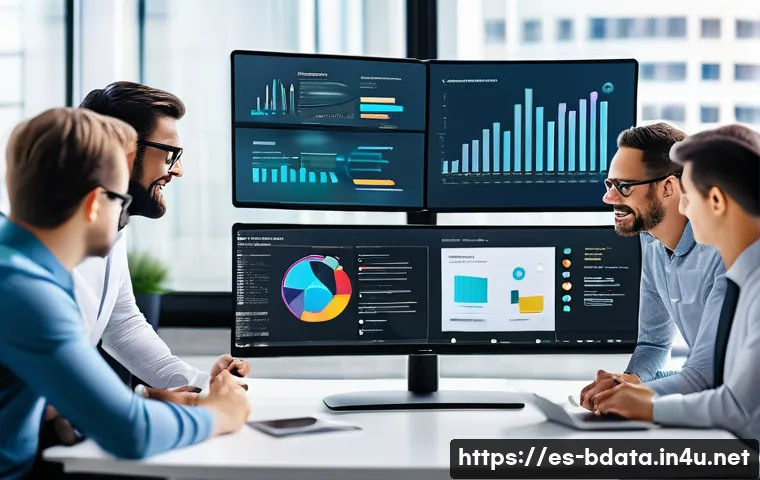 빅데이터 관련 커뮤니티 활용법 - A modern digital workspace scene showing a diverse group of professionals collaborating online on bi...