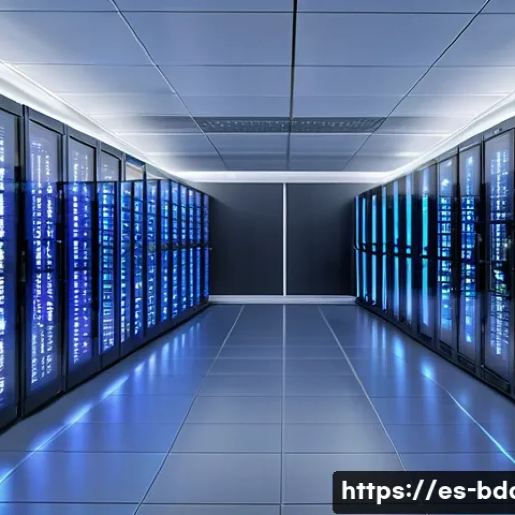 빅데이터 실무에서의 데이터 품질 관리 - A modern corporate data center room filled with rows of sleek servers and glowing LED panels, showca...