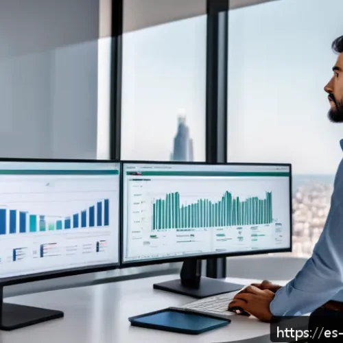 빅데이터 기술자의 커리어 패스 설계 - A professional data scientist working in a modern Spanish office environment, analyzing complex big ...