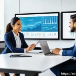 빅데이터 프로젝트에서 데이터 중심의 접근법 - A modern corporate office scene with a diverse team of Hispanic professionals collaborating around a...